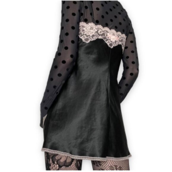 Victoria's Secret Angels Black Satin Pink Lace-Ribbon Slip Dress SZ Large Womens - Picture 15 of 16